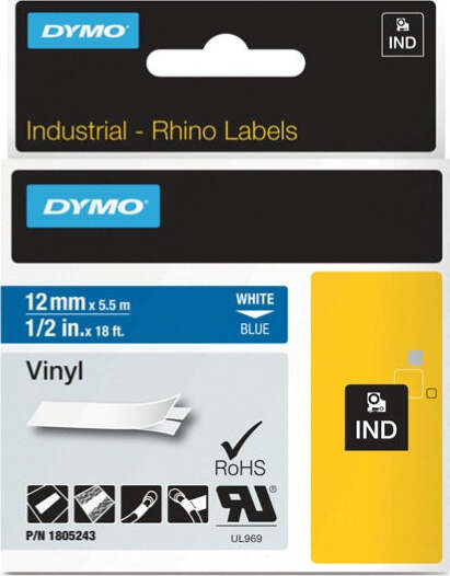 Nastro Rhino 18433 - 19 mm x 5 5 mt - poliestere permanente - nero-giallo - Dymo Cancelleria e prodotti per ufficio/Elettronica per ufficio/Accessori/Accessori per etichettatrici Eurocartuccia - Pavullo, Commerciovirtuoso.it