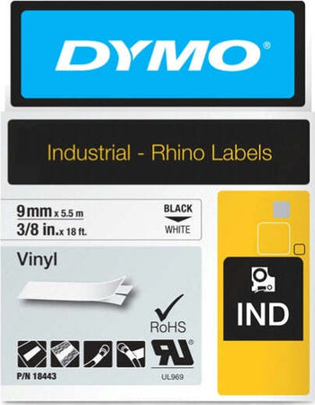Nastro Rhino 18443 - 9 mm x 5 5 mt - vinile - nero-bianco - Dymo Cancelleria e prodotti per ufficio/Elettronica per ufficio/Accessori/Accessori per etichettatrici Eurocartuccia - Pavullo, Commerciovirtuoso.it