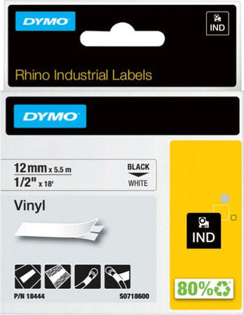 Nastro Rhino 18444 - 12 mm x 5 5 mt - vinile - nero-bianco - Dymo Cancelleria e prodotti per ufficio/Elettronica per ufficio/Accessori/Accessori per etichettatrici Eurocartuccia - Pavullo, Commerciovirtuoso.it