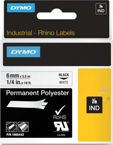 Nastro Rhino 18483 - 12 mm x 5 5 mt - poliestere - permanente - nero-bianco - Dymo Cancelleria e prodotti per ufficio/Elettronica per ufficio/Accessori/Accessori per etichettatrici Eurocartuccia - Pavullo, Commerciovirtuoso.it