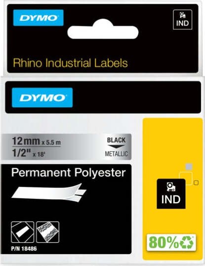 Nastro Rhino 18486 - 12 mm x 5 5 mt - poliestere - permanente - nero-metallo - Dymo Cancelleria e prodotti per ufficio/Elettronica per ufficio/Accessori/Accessori per etichettatrici Eurocartuccia - Pavullo, Commerciovirtuoso.it