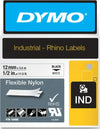 Nastro Rhino 18488 - 12 mm x 3 5 mt - nylon flessibile - nero-bianco - Dymo Cancelleria e prodotti per ufficio/Elettronica per ufficio/Accessori/Accessori per etichettatrici Eurocartuccia - Pavullo, Commerciovirtuoso.it