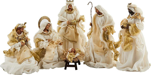 Natività completa con 6 soggetti h 36 cm statue per presepe vestiti in tessuto Panna e Oro Casa e cucina/Decorazioni per interni/Addobbi e decorazioni per ricorrenze/Decorazioni natalizie/Presepi/Statuine e fondali per il presepe MagiediNatale.it - Altamura, Commerciovirtuoso.it