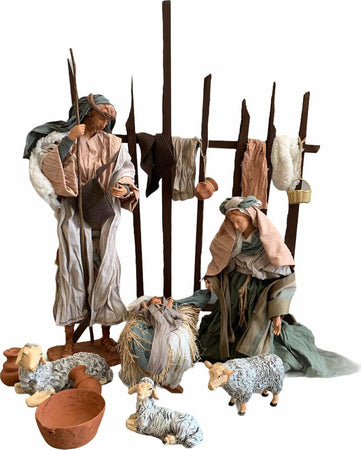 Natività completa di fondale h 45 cm statue per presepe con vestiti in tessuto Verde e Marrone Casa e cucina/Decorazioni per interni/Addobbi e decorazioni per ricorrenze/Decorazioni natalizie/Presepi/Statuine e fondali per il presepe MagiediNatale.it - Altamura, Commerciovirtuoso.it