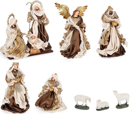 Natività con 3 Re magi, angelo e pecorelle, con vestiti in tessuto color bronzo statue per presepe Casa e cucina/Decorazioni per interni/Addobbi e decorazioni per ricorrenze/Decorazioni natalizie/Presepi/Statuine e fondali per il presepe MagiediNatale.it - Altamura, Commerciovirtuoso.it