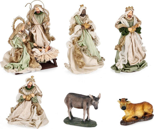 Natività con 3 Re magi asino e bue con vestiti in tessuto statue per presepe Casa e cucina/Decorazioni per interni/Addobbi e decorazioni per ricorrenze/Decorazioni natalizie/Presepi/Statuine e fondali per il presepe MagiediNatale.it - Altamura, Commerciovirtuoso.it