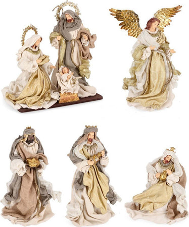 Natività con 3 Re magi e angelo con vestiti in tessuto color oro statue per presepe Casa e cucina/Decorazioni per interni/Addobbi e decorazioni per ricorrenze/Decorazioni natalizie/Presepi/Statuine e fondali per il presepe MagiediNatale.it - Altamura, Commerciovirtuoso.it