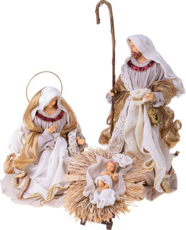 Natività con 3 statue in resina per presepe, vestiti in tessuto da 46 cm decorazione Beige e Oro Casa e cucina/Decorazioni per interni/Addobbi e decorazioni per ricorrenze/Decorazioni natalizie/Presepi/Statuine e fondali per il presepe MagiediNatale.it - Altamura, Commerciovirtuoso.it