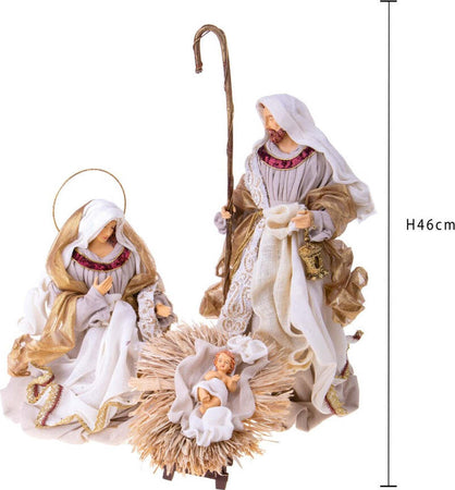 Natività con 3 statue in resina per presepe, vestiti in tessuto da 46 cm decorazione Beige e Oro Casa e cucina/Decorazioni per interni/Addobbi e decorazioni per ricorrenze/Decorazioni natalizie/Presepi/Statuine e fondali per il presepe MagiediNatale.it - Altamura, Commerciovirtuoso.it