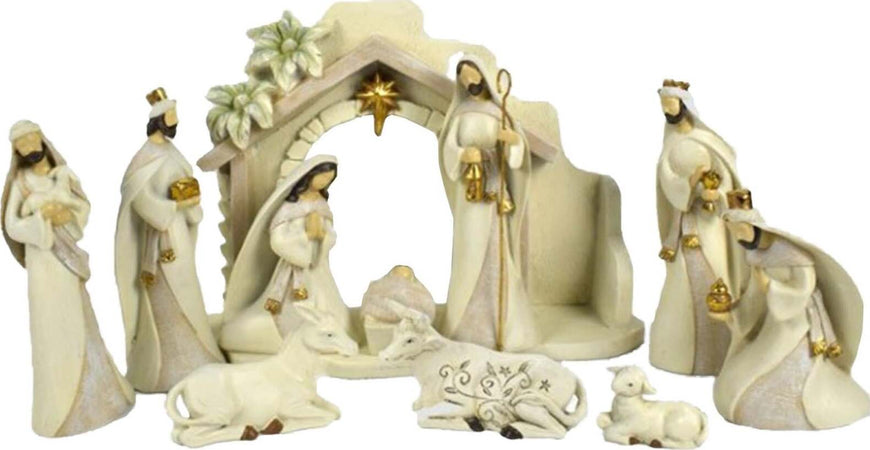 Natività con capanna h 17 cm presepe in poliresina beige arredamento natalizio Casa e cucina/Decorazioni per interni/Addobbi e decorazioni per ricorrenze/Decorazioni natalizie/Presepi/Statuine e fondali per il presepe MagiediNatale.it - Altamura, Commerciovirtuoso.it