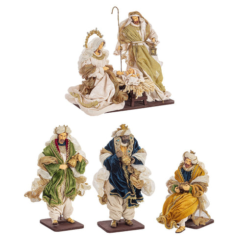 Natività con 3 Re magi con vestiti in tessuto statue per presepe