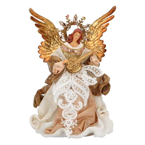 Natività angelo in tessuto e resina color Oro decorazione natalizia h 25,5 cm