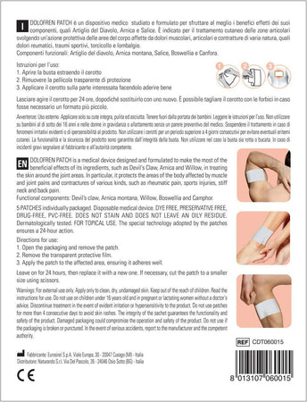 Naturando Dolofren Patch - Cerotti Con Arnica E Artiglio Del Diavolo Rapido Sollievo Dolori Muscolari E Articolari - Dispositivo Medico 5 Cerotti