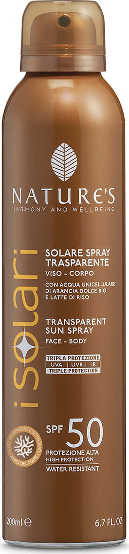 Nature's---iSolari,-Protezione-Solare-Spray-Trasparente-SPF-50,-Protezione-Solare-Corpo,-Rapido-Assorbimento,-Resistente-All'Acqua,-200-ml