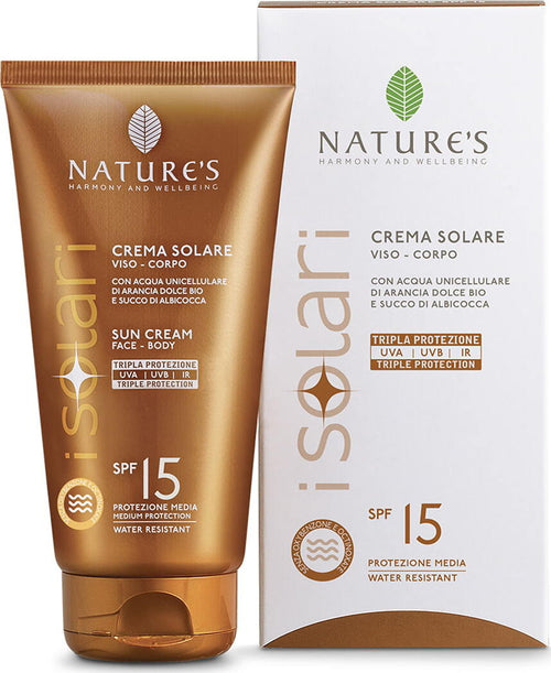 NATURE'S-I-Solari-Crema-Solare-Viso-e-Corpo-SPF-15,-Crema-idratante-corpo-con-protezione-solare,-Gel-idratante-corpo-resistente-all'acqua,-Anti-sabbia,-150-ml