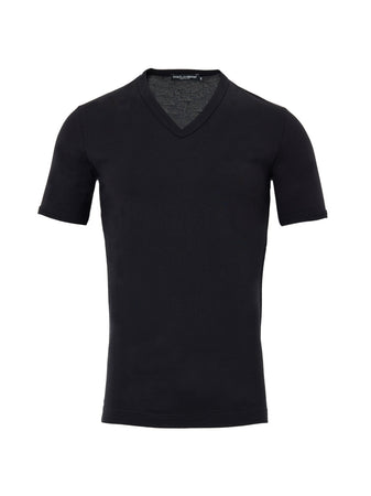Dolce &amp; Gabbana T-shirt Scollo a V in Cotone Nero da uomo