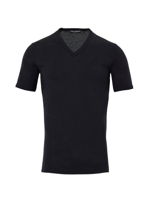 Dolce & Gabbana T-shirt Scollo a V in Cotone Nero da uomo