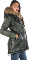 Nebraska---Piumino-Donna-Verde-in-vera-pelle