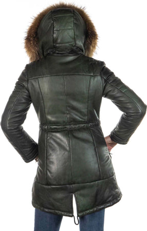 Nebraska---Piumino-Donna-Verde-in-vera-pelle