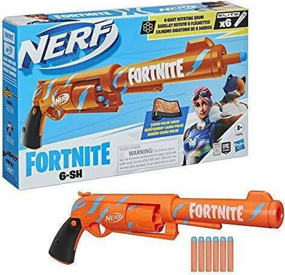 Nerf-Fortnite---6-Shooter-(blaster-In-Colorazione-Camo-Pulse-Con-Caricamento-Con-Percussore-Caricatore-A-Tamburo-Da-6-Dardi-Hasbro