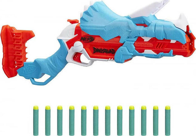 Nerf--Hasbro-Dinosquad-Tricera-blast,-Blaster-Con-Alloggiamento-Per-Caricamento-Di-3,-12,-Supporto-Dardi-E-Design-Dinosauro-Triceratopo,-Multicolore,-6.4-X-54.6-X-24.1-Cm,-F0803eu4