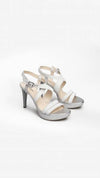 Nero Giardini Sandali Donna Eleganti Grigi In Pelle E Tessuto Tecnico Glitter Con Tacco A Stiletto Di 10 Cm E Plateau Di 2,5 Cm Scarpe Col Tacco Con Chiusura Fibbia Made In Italy Nerogiardini