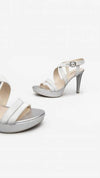 Nero Giardini Sandali Donna Eleganti Grigi In Pelle E Tessuto Tecnico Glitter Con Tacco A Stiletto Di 10 Cm E Plateau Di 2,5 Cm Scarpe Col Tacco Con Chiusura Fibbia Made In Italy Nerogiardini