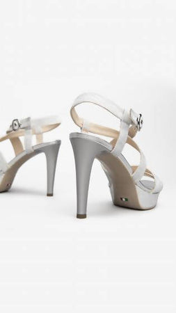 Nero Giardini Sandali Donna Eleganti Grigi In Pelle E Tessuto Tecnico Glitter Con Tacco A Stiletto Di 10 Cm E Plateau Di 2,5 Cm Scarpe Col Tacco Con Chiusura Fibbia Made In Italy Nerogiardini