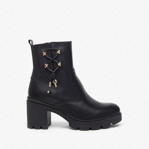 Nerogiardini Donna Stivaletti In Pelle Neri Stivaletto Tacco 7cm Nero Dettagli Oro Nuova Collezione Made In Italy.