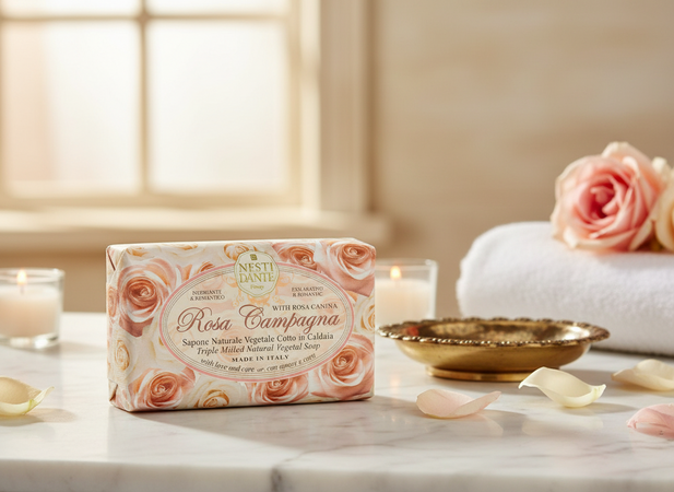 Nesti Dante Rosa Champagna Sapone (aroma Rosa Canina) 150 Gr Saponetta Profumata 100% Biodegradabile Made In Italy