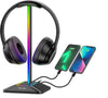 New Bee Supporto Porta Cuffie da Gioco RGB con Caricabatterie USB di Tipo C e Trasferimento Dati Universale da Scrivania per Tutte le Cuffie (Nero)