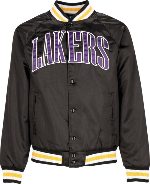 NEW-ERA-Giubbotto-Bomber-Uomo-Nba-Applique-Satin-Bomber-Loslak-Black/true-Purple-da-uomo