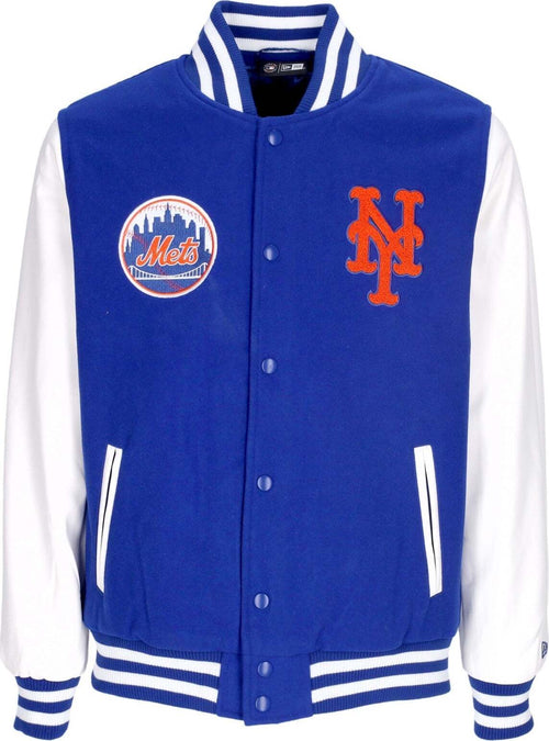 NEW-ERA-Giubbotto-College-Uomo-Mlb-Wordmark-Varsity-Jacket-Neymet-Bright-Royal-da-uomo