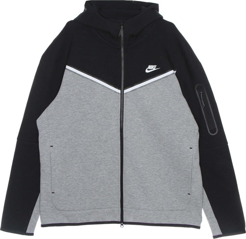 Nike-Felpa-Leggera-Cappuccio-Zip-Uomo-Sportswear-Tech-Fleece-Hoodie-Black/dk-Grey-Heather/white-da-uomo