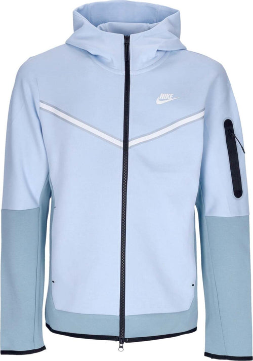 Nike-Felpa-Leggera-Cappuccio-Zip-Uomo-Sportswear-Tech-Fleece-Hoodie-Celestine-Blue/worn-Blue/white-da-uomo