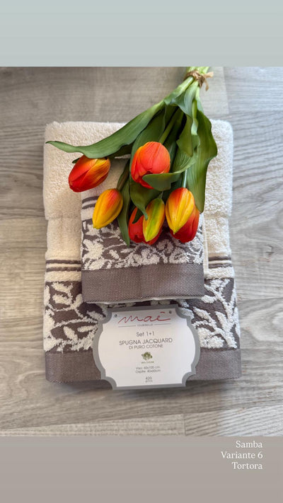 Set Asciugamani 1+1 Via Roma 60 Samba – Spugna di Cotone Jacquard 420 gr/m²