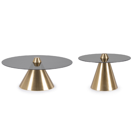 Tavolino nahid, piano in vetro e base in acciaio Ø 60 x 40; Ø 80 x 34 cm