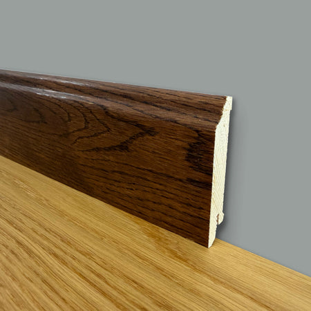 BATTISCOPA DUCALE in legno MASSELLO impiallacciato VERO LEGNO DI ROVERE T.NOCE  80x15 verniciato opaco poro aperto (prezzo al metro)