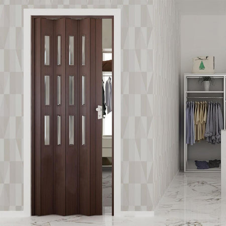 Porta a soffietto "Luciana con Vetri" da Interno 88,5 x h 214 cm in PVC "Made in Italy"