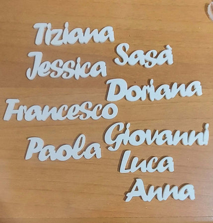 NOMI SEGNAPOSTO COMUNIONE BATTESIMO MATRIMONIO CALAMITA PLEXIGLA REGALO BOMBONIERE