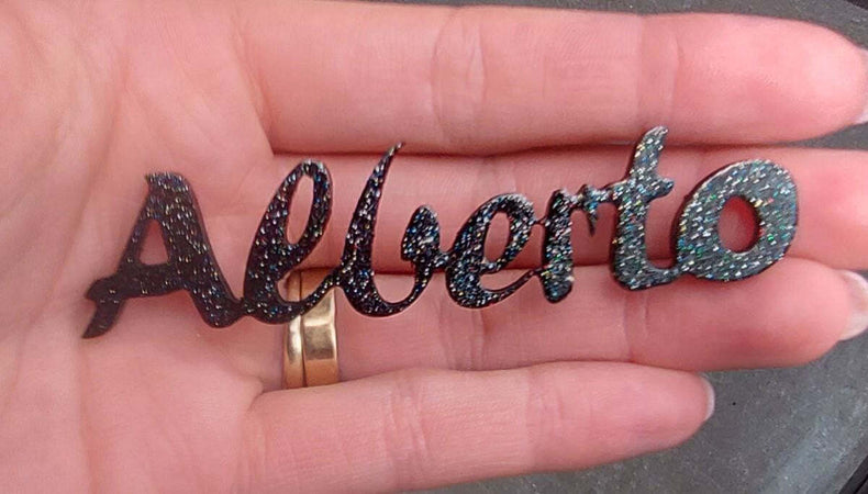 NOMI SEGNAPOSTO COMUNIONE BATTESIMO MATRIMONIO CALAMITA PLEXIGLA REGALO BOMBONIERE