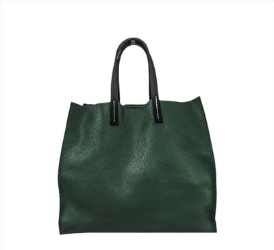 Borsa Tote Shopping Bag Donna Pelle Martellata Verde Militare Leathershop