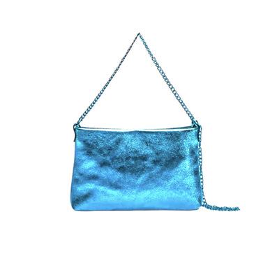 Borsa Donna Piccola a Spalla Minibag Azzurro Laminato Leathershop