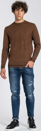 Notting-Hill-Maglia-Girocollo-Uomo-Marrone-Maglia-Maniche-Lunghe-Marrone