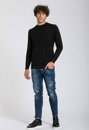 Notting-Hill-Maglia-Girocollo-Uomo-Nera-Maglia-Maniche-Lunghe-Nero