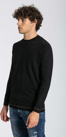 Notting-Hill-Maglia-Girocollo-Uomo-Nera-Maglia-Maniche-Lunghe-Nero