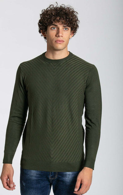 Notting-Hill-Maglia-Girocollo-Uomo-Verde-Lavorata-Maglia-Maniche-Lunghe-Verde-Scuro