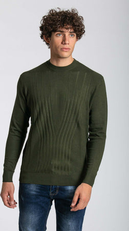 Notting-Hill-Maglia-Girocollo-Uomo-Verde-Lavorata-Maglia-Maniche-Lunghe-Verde-Scuro
