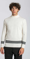 Notting-Hill-Maglione-Uomo-Collo-Alto-Bianco-Con-Riga-Grigia-Fondo-E-Maniche-A-Coste