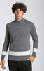 Notting-Hill-Maglione-Uomo-Collo-Alto-Grigio-Con-Riga-Bianca-Fondo-E-Maniche-A-Coste